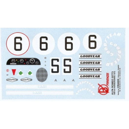 Decal Alfa Romeo 33 TT 3 #6 Nurburgring 1000 Km 1972 - scala 1:24